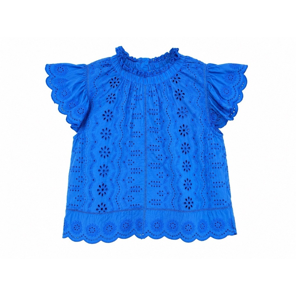 Eyelet Blouse M Cobalt Blue Romantic Cottagecore Coastal Grandmother Top